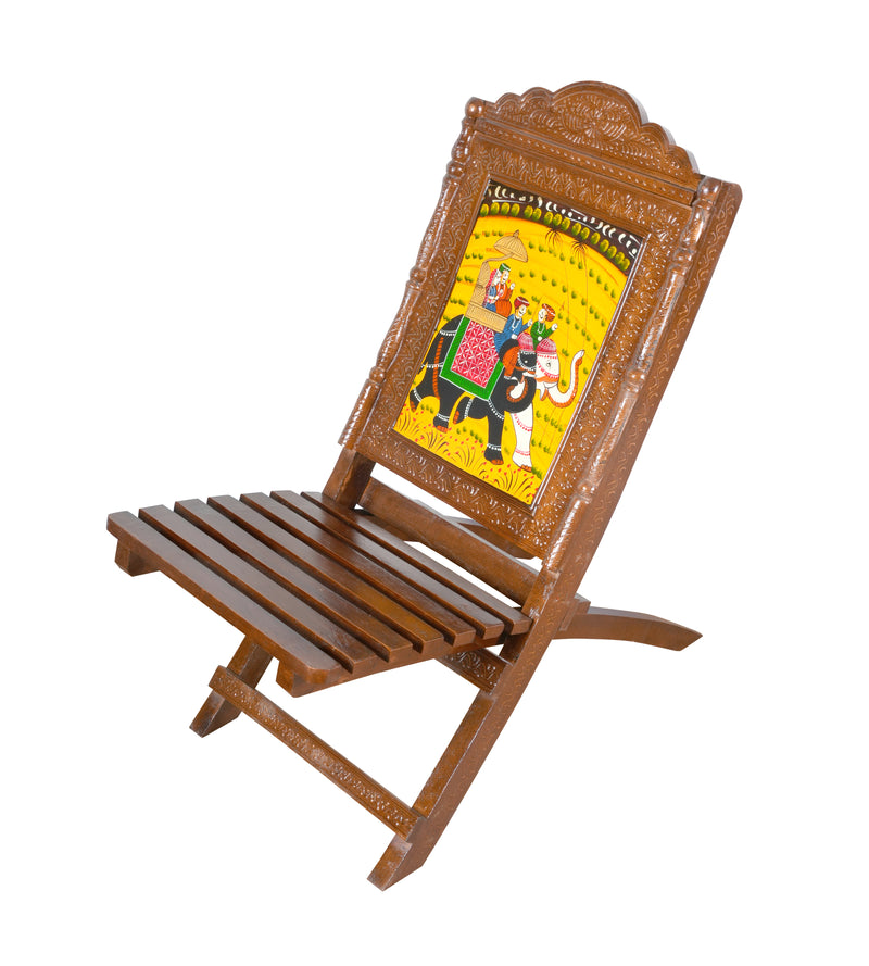 Handcrafted Traditional Rajasthani Chair with Colorful Artwork