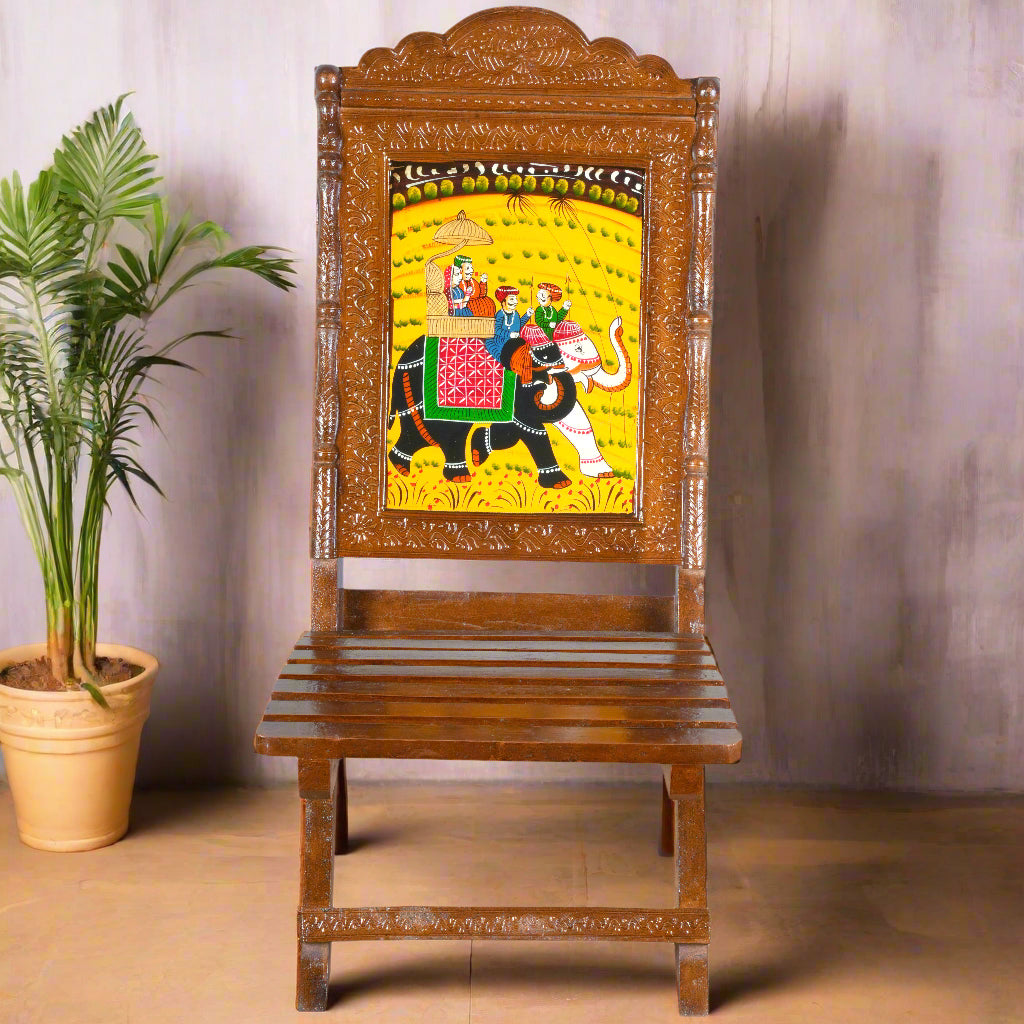 Handcrafted Traditional Rajasthani Chair with Colorful Artwork