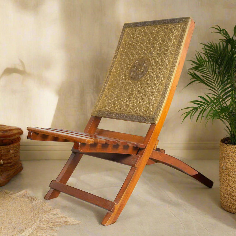 Wooden Chair with Brass Detailing - Handcrafted Elegance