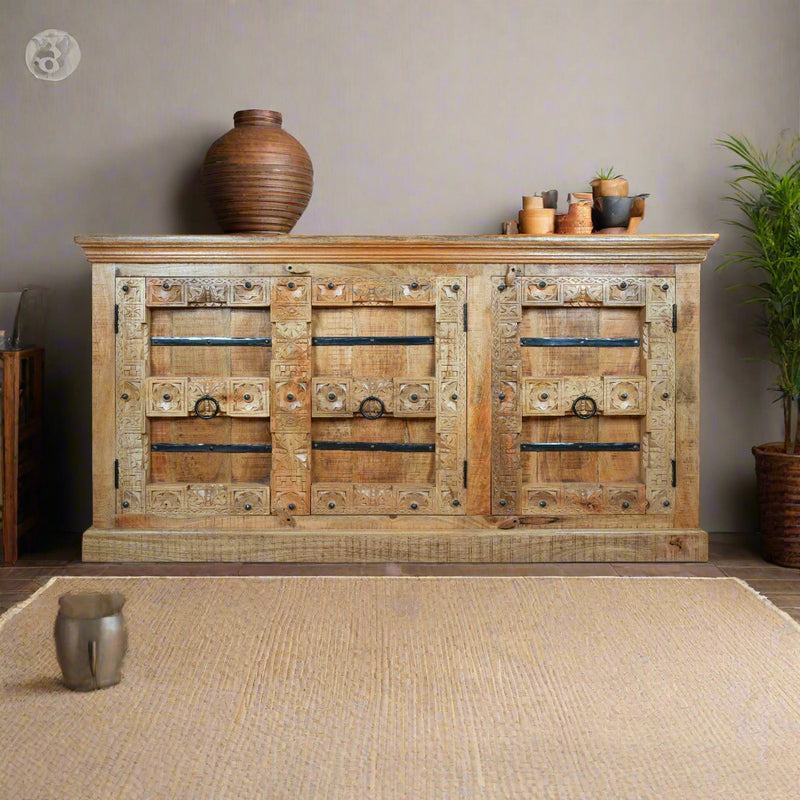 Aayansh Sideboard - Heritage Iron-Clad Wooden Sideboard - Rustic Charm Edition