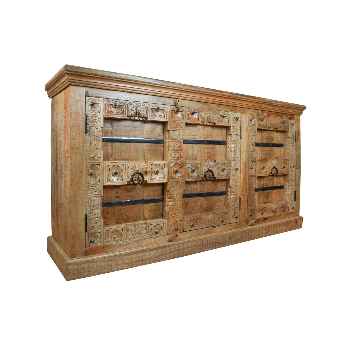 Aayansh Sideboard - Heritage Iron-Clad Wooden Sideboard - Rustic Charm Edition