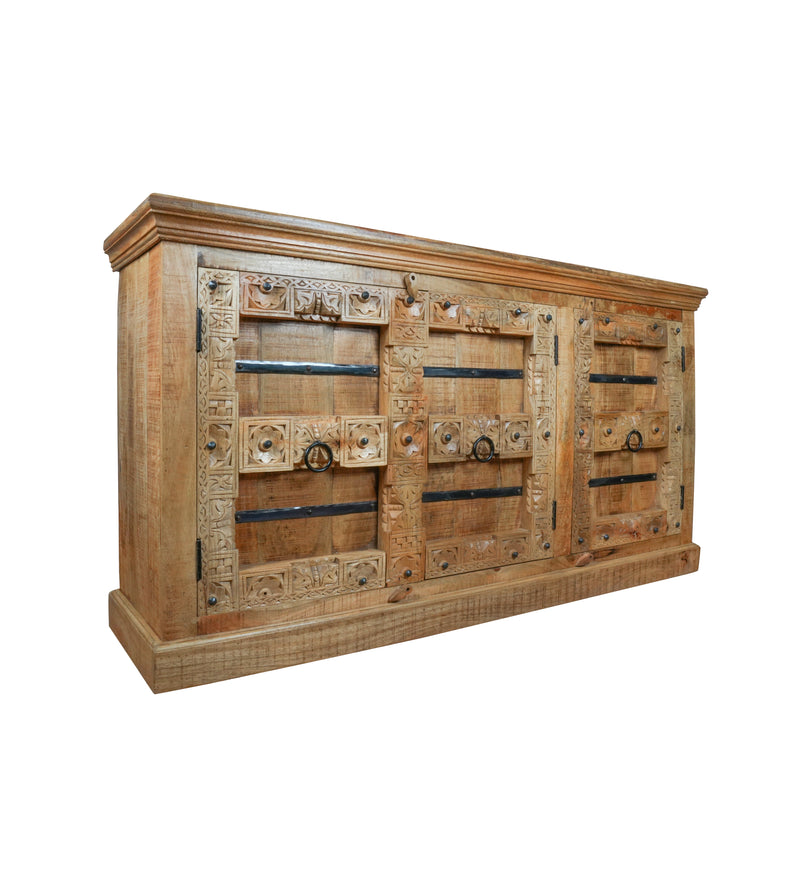Aayansh Sideboard - Heritage Iron-Clad Wooden Sideboard - Rustic Charm Edition