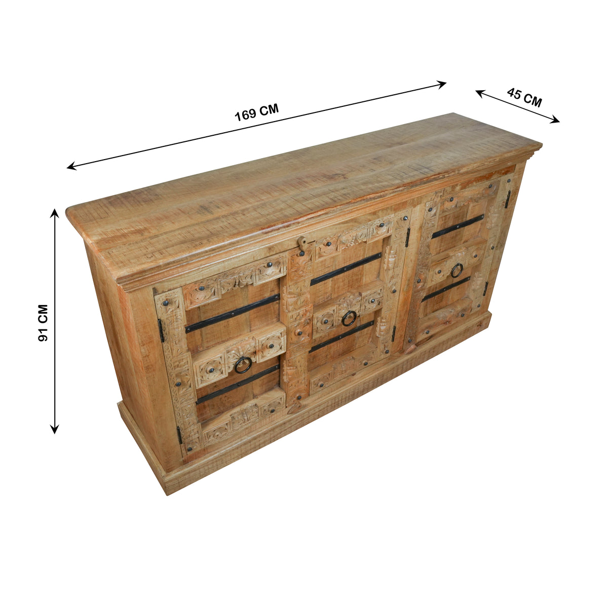 Aayansh Sideboard - Heritage Iron-Clad Wooden Sideboard - Rustic Charm Edition