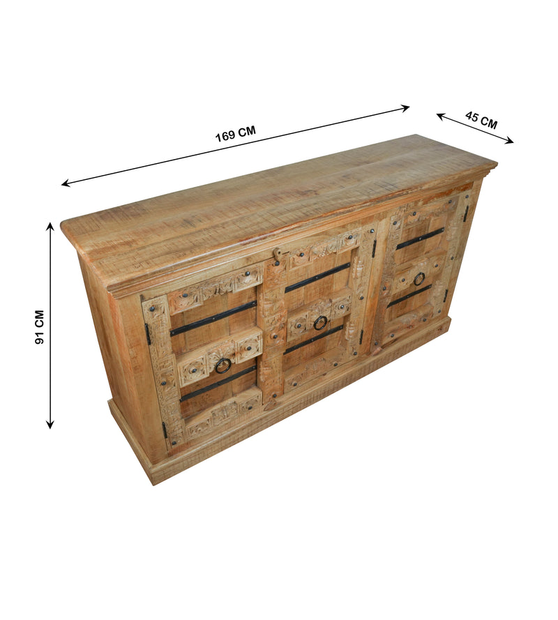 Aayansh Sideboard - Heritage Iron-Clad Wooden Sideboard - Rustic Charm Edition