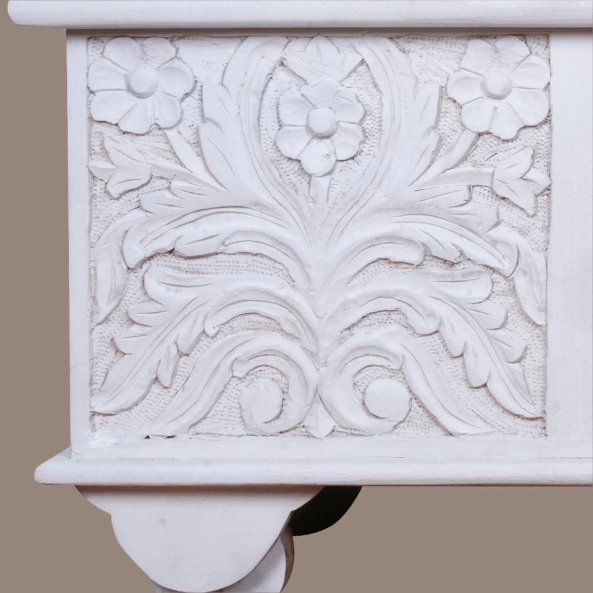 Shweta Trunk - Hand-Carved Wooden Storage Chest in Distressed Ivory