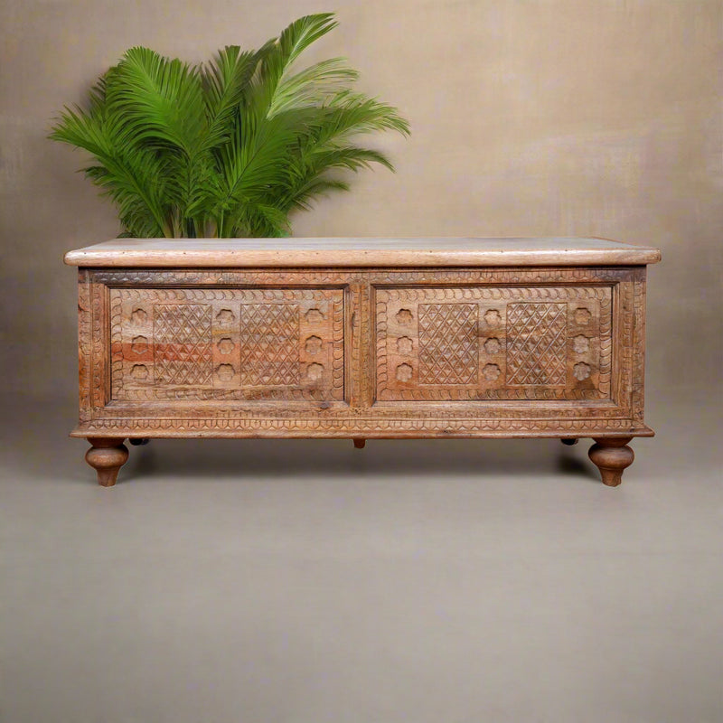 Rajputana Chest - Antique Rajasthani  Carved Wooden Trunk