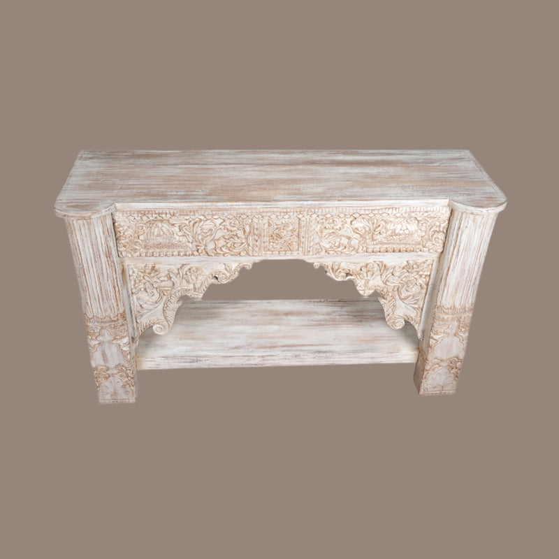 Maharaja Console - Ornate Handcrafted Console Table in Whitewash Finish