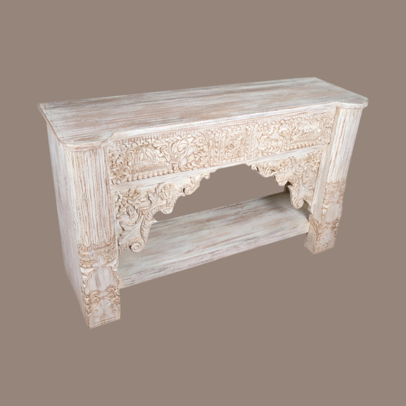Maharaja Console - Ornate Handcrafted Console Table in Whitewash Finish