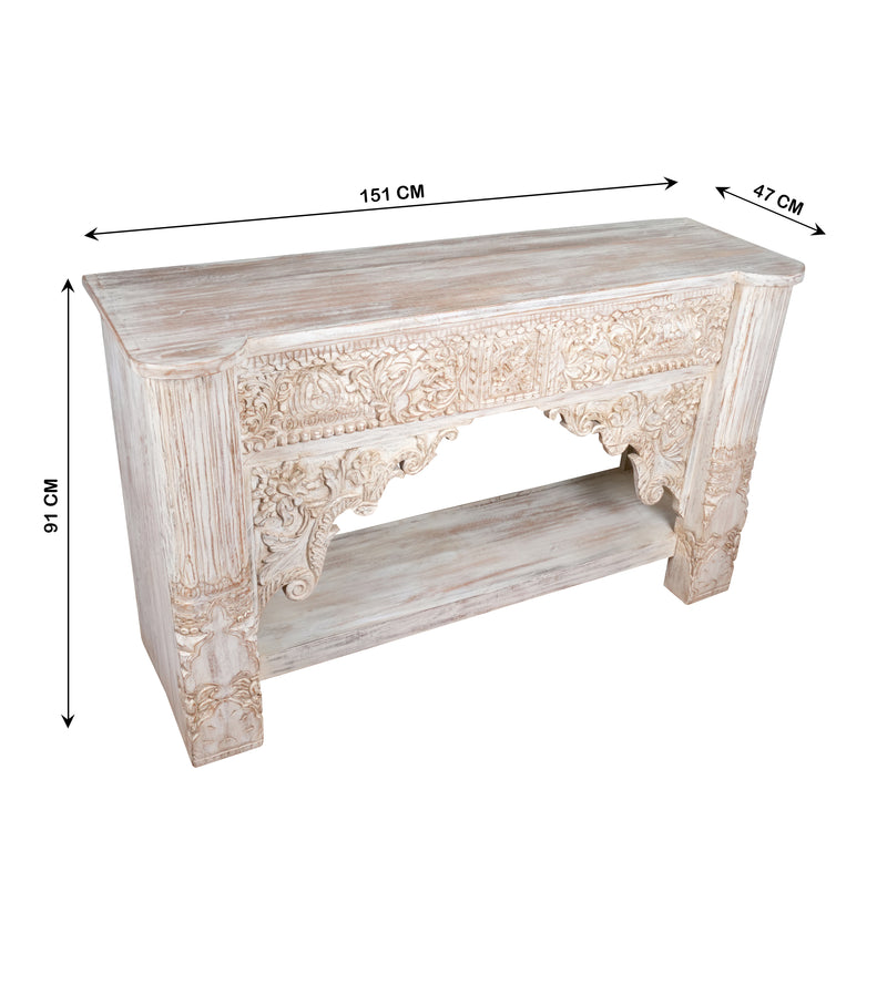Maharaja Console - Ornate Handcrafted Console Table in Whitewash Finish