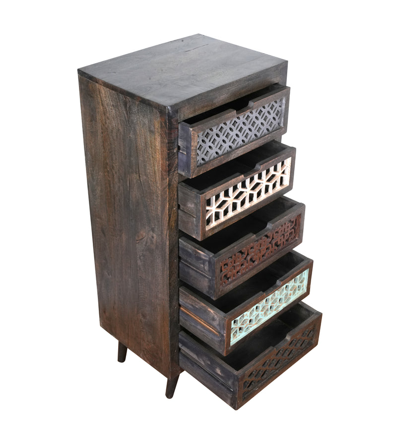 Jaliya Chest - Handcrafted Wooden Drawer Chest with Lattice Carvings