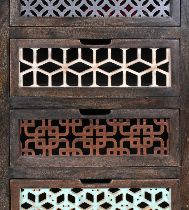 Jaliya Chest - Handcrafted Wooden Drawer Chest with Lattice Carvings