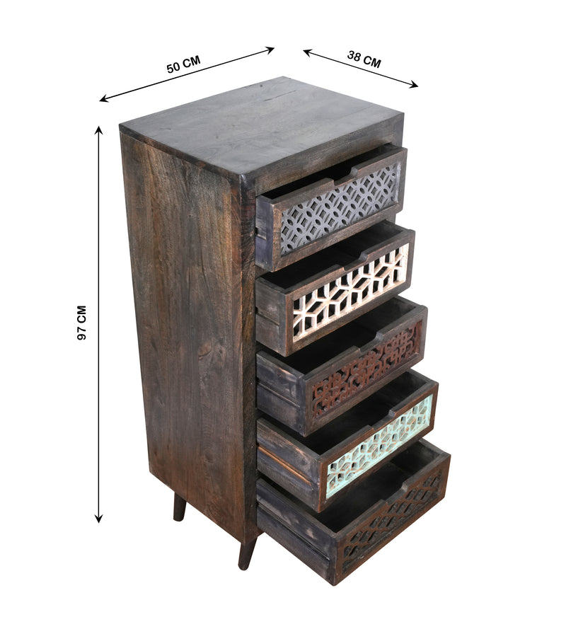 Jaliya Chest - Handcrafted Wooden Drawer Chest with Lattice Carvings