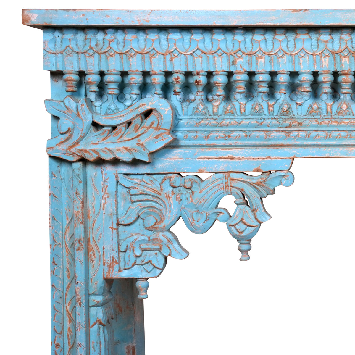 Neelakshi Console - Ornate Hand-Carved Wooden Console Table in Blue Distress Finish