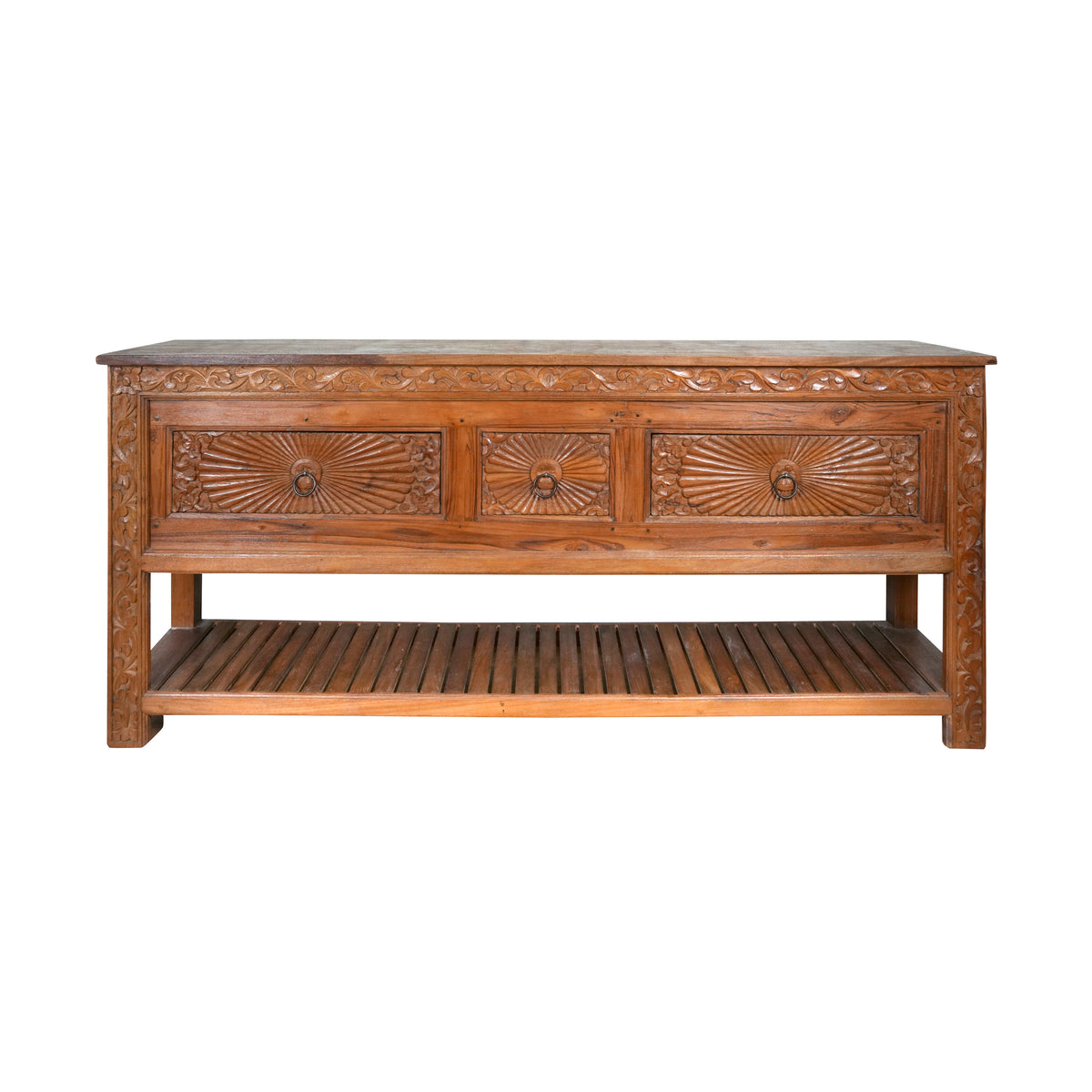 Tejas Console - Hand-Carved Wooden Console Table with Storage Drawers