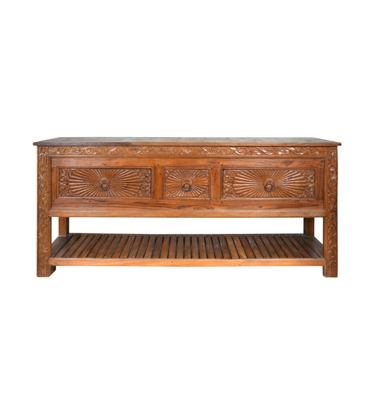 Tejas Console - Hand-Carved Wooden Console Table with Storage Drawers