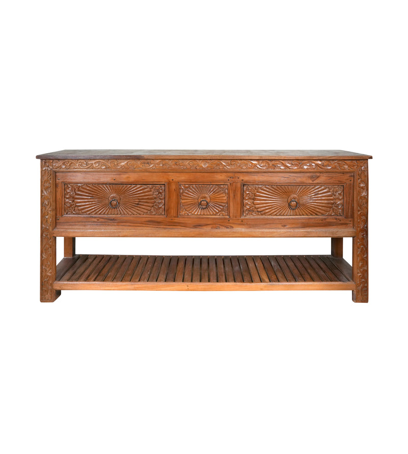 Tejas Console - Hand-Carved Wooden Console Table with Storage Drawers