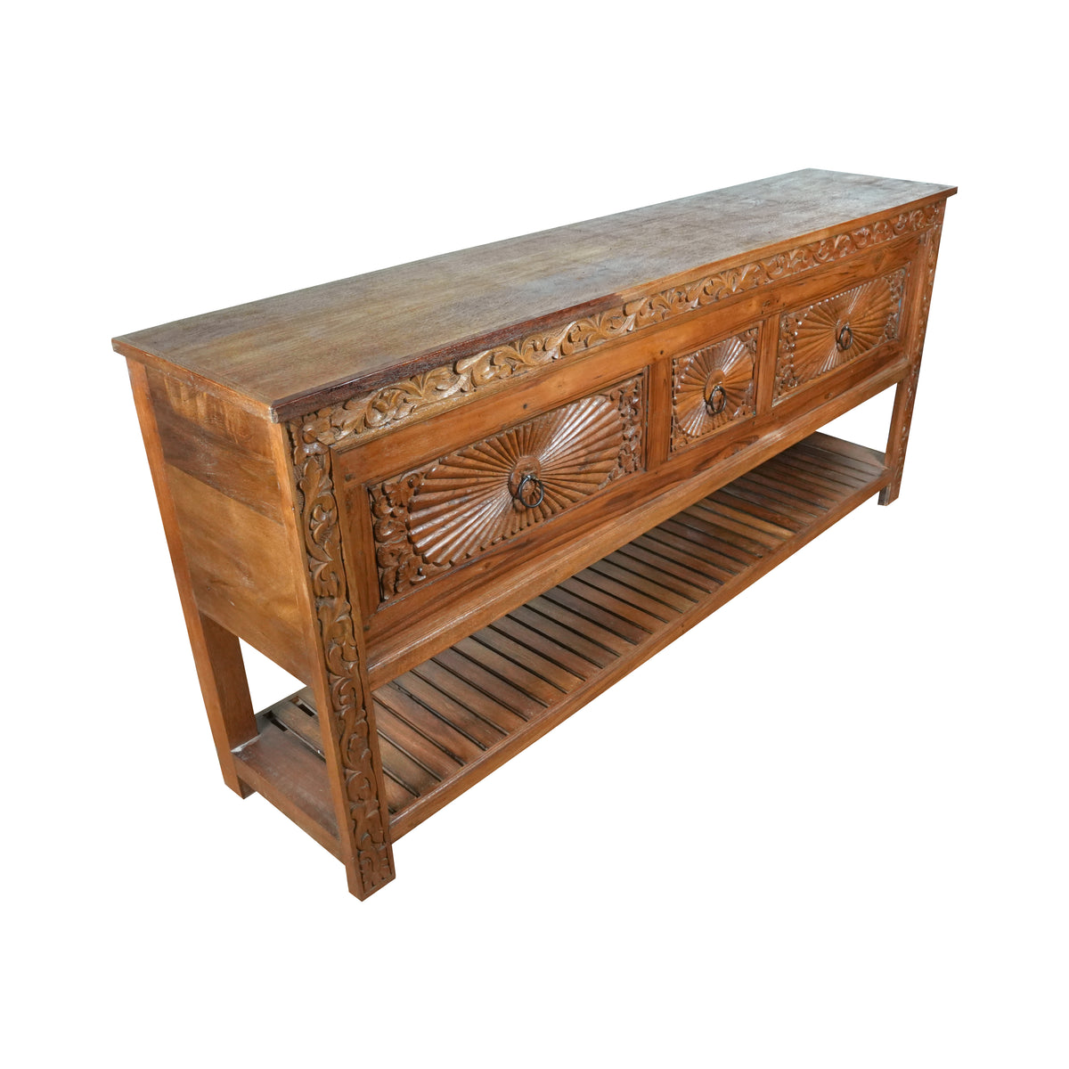 Tejas Console - Hand-Carved Wooden Console Table with Storage Drawers