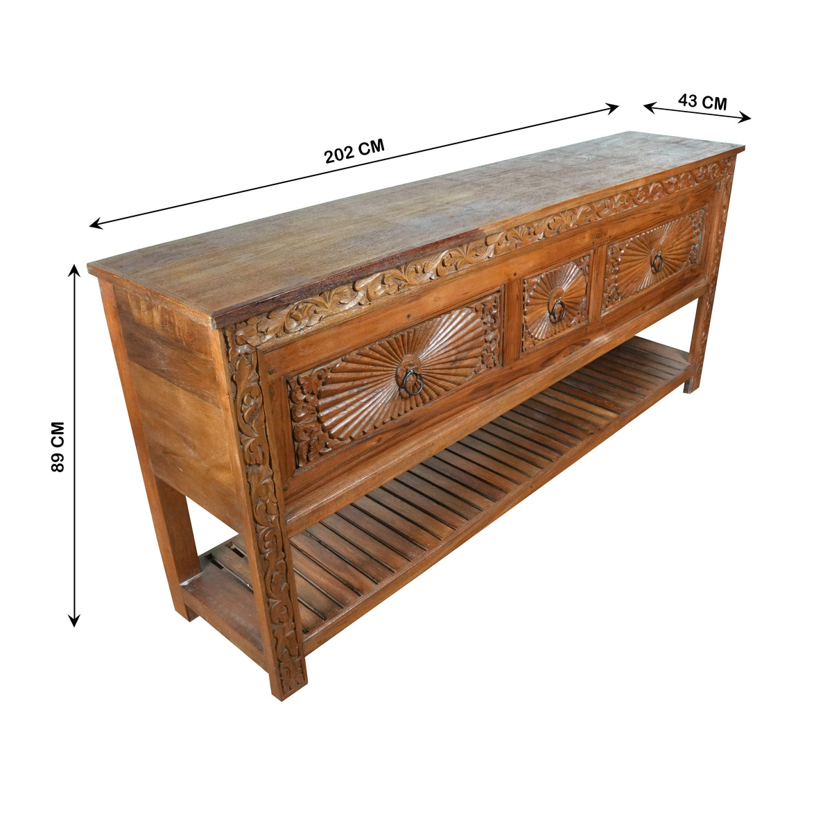 Tejas Console - Hand-Carved Wooden Console Table with Storage Drawers