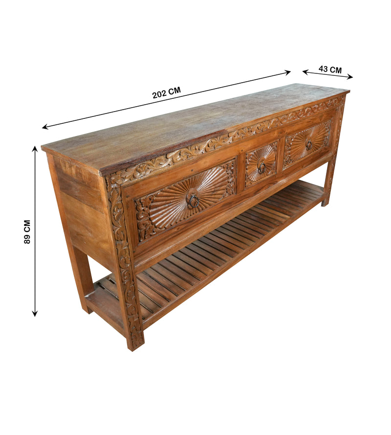 Tejas Console - Hand-Carved Wooden Console Table with Storage Drawers