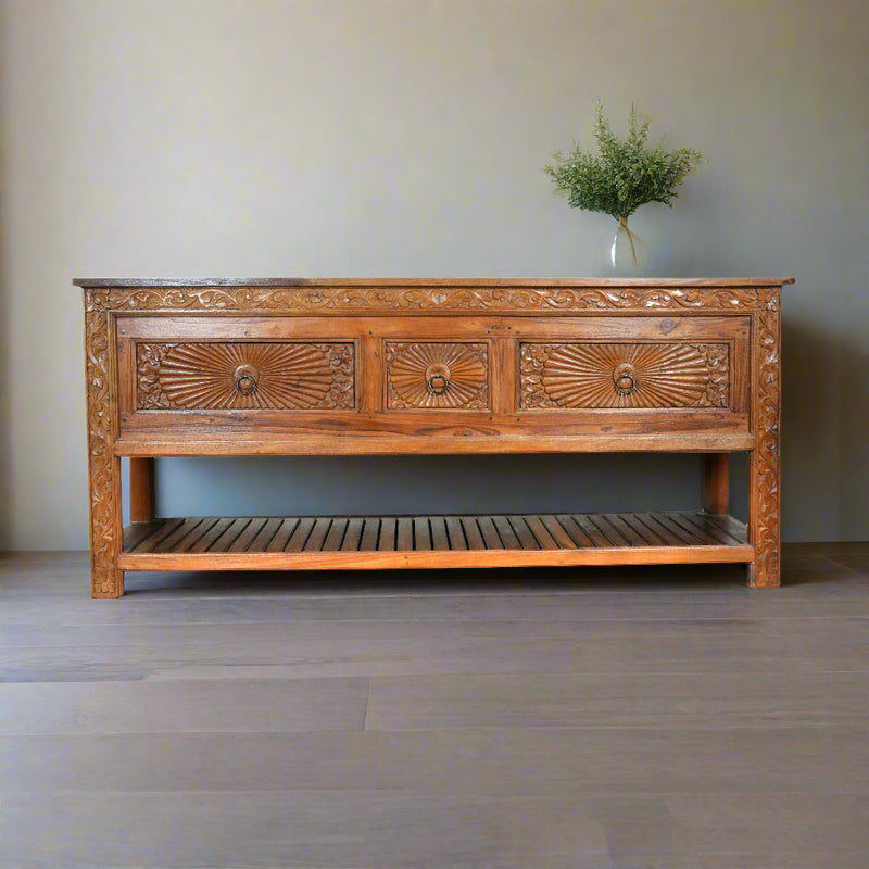 Tejas Console - Hand-Carved Wooden Console Table with Storage Drawers