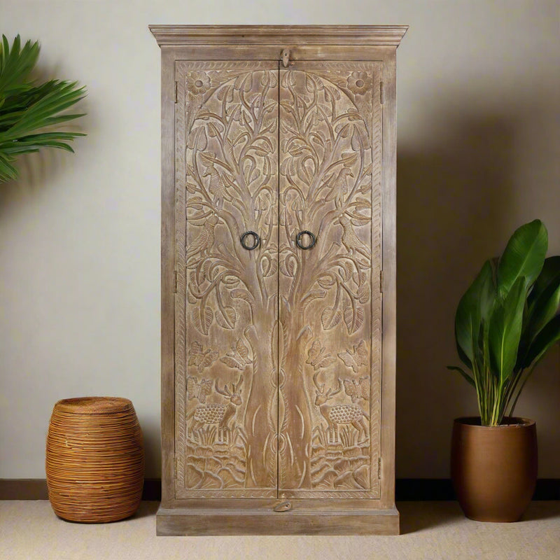Vanika Almirah - Hand-Carved Wooden Wardrobe