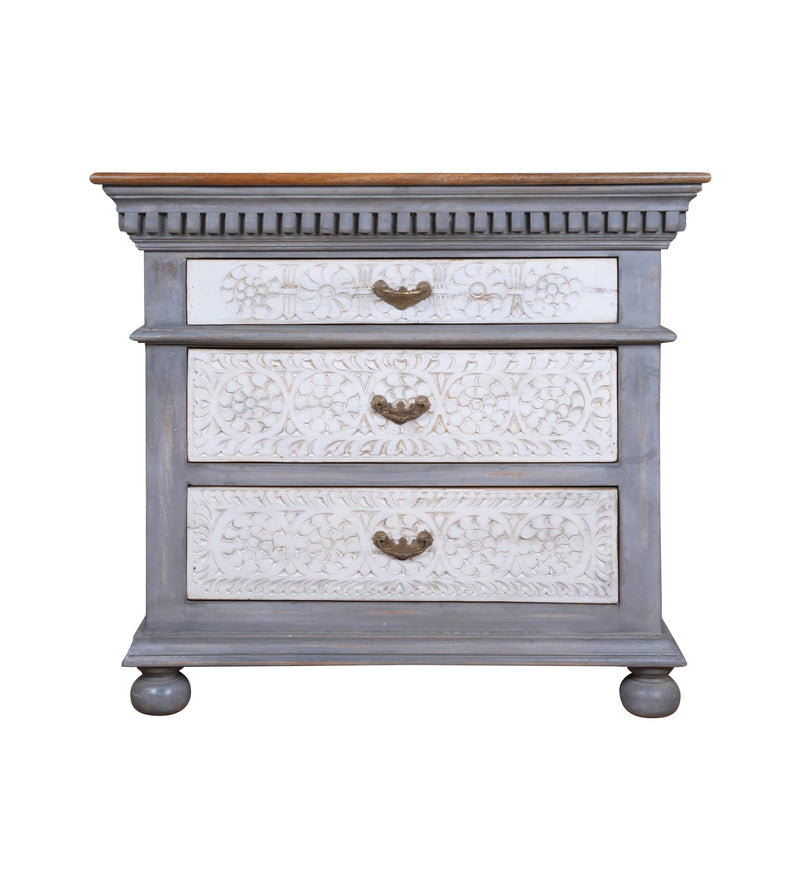 Eira Chest - Two-tone Wooden Dresser with Intricate Floral Carvings