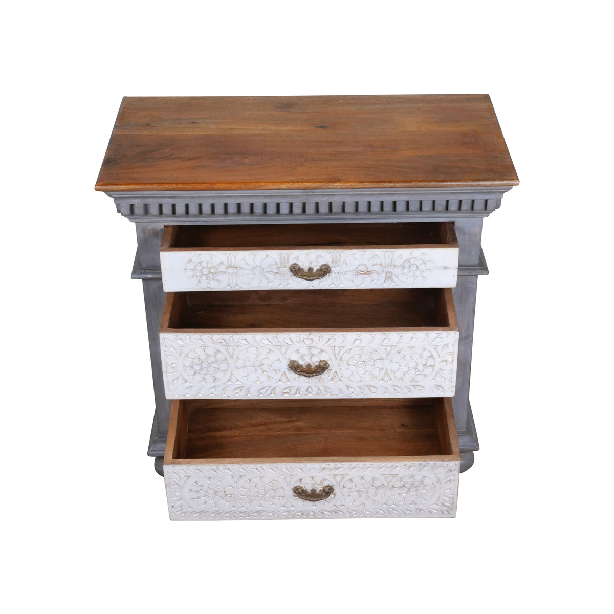 Eira Chest - Two-tone Wooden Dresser with Intricate Floral Carvings