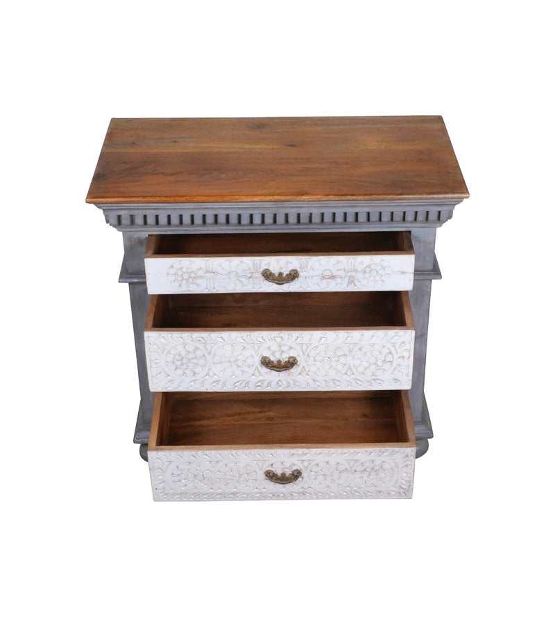 Eira Chest - Two-tone Wooden Dresser with Intricate Floral Carvings