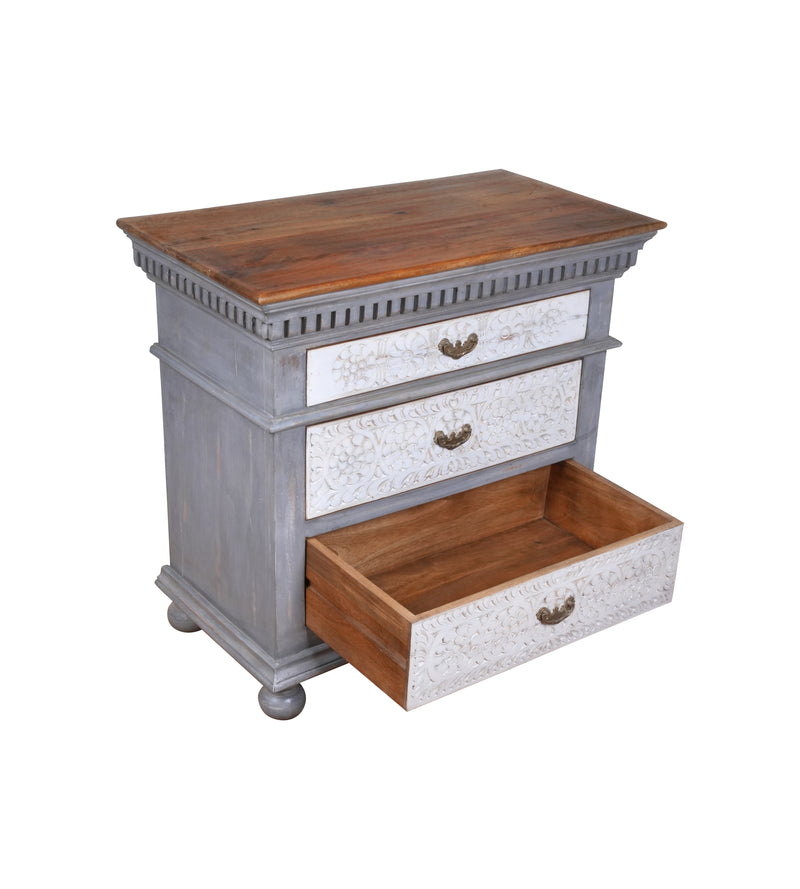 Eira Chest - Two-tone Wooden Dresser with Intricate Floral Carvings