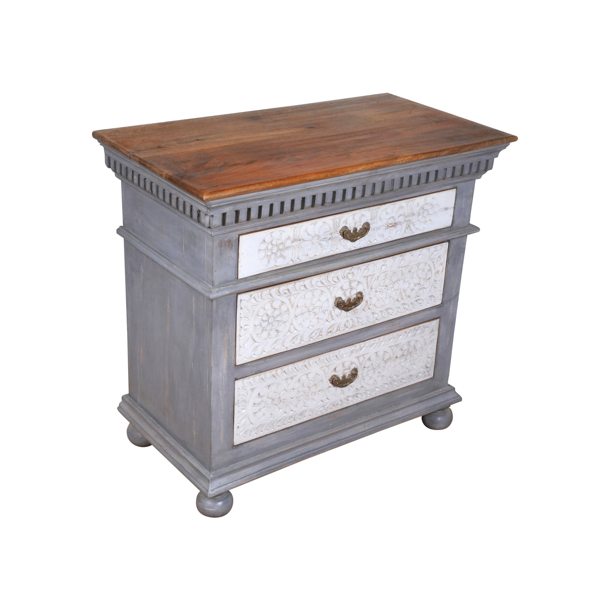 Eira Chest - Two-tone Wooden Dresser with Intricate Floral Carvings