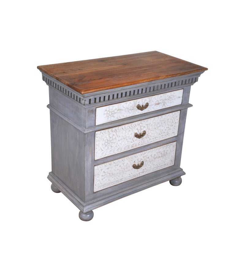 Eira Chest - Two-tone Wooden Dresser with Intricate Floral Carvings