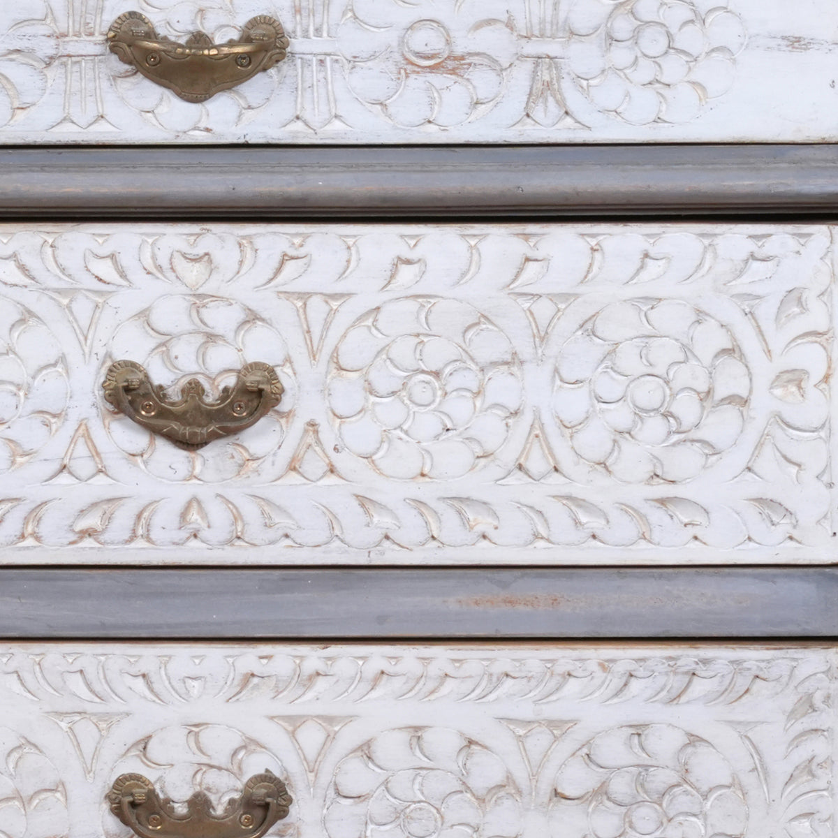 Eira Chest - Two-tone Wooden Dresser with Intricate Floral Carvings