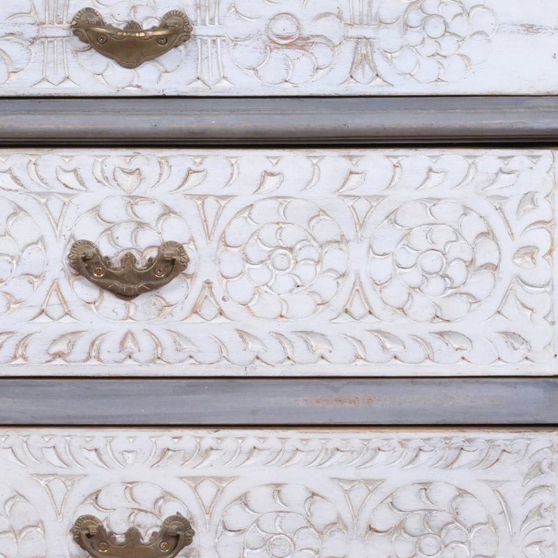 Eira Chest - Two-tone Wooden Dresser with Intricate Floral Carvings