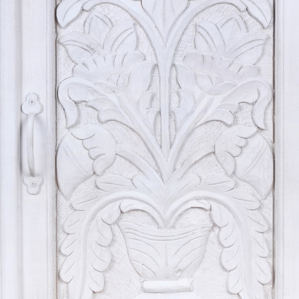 Sharvani Almirah - Tall White Hand-Carved Wooden Cabinet with Drawer Storage