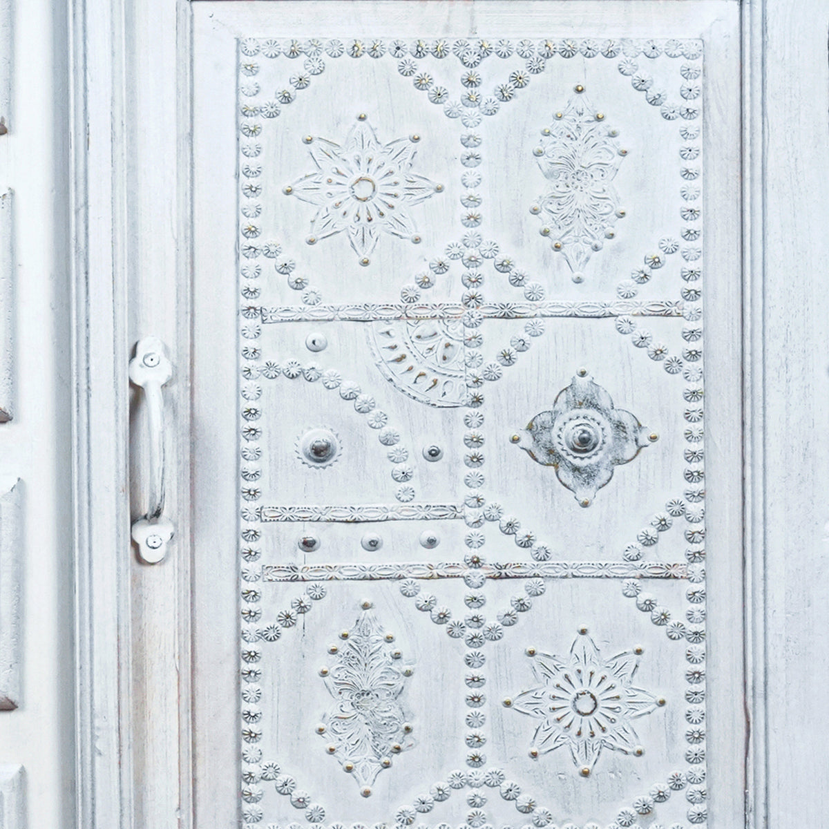 Zahra Sideboard - Hand-Carved Wooden Sideboard in White Distress Finish