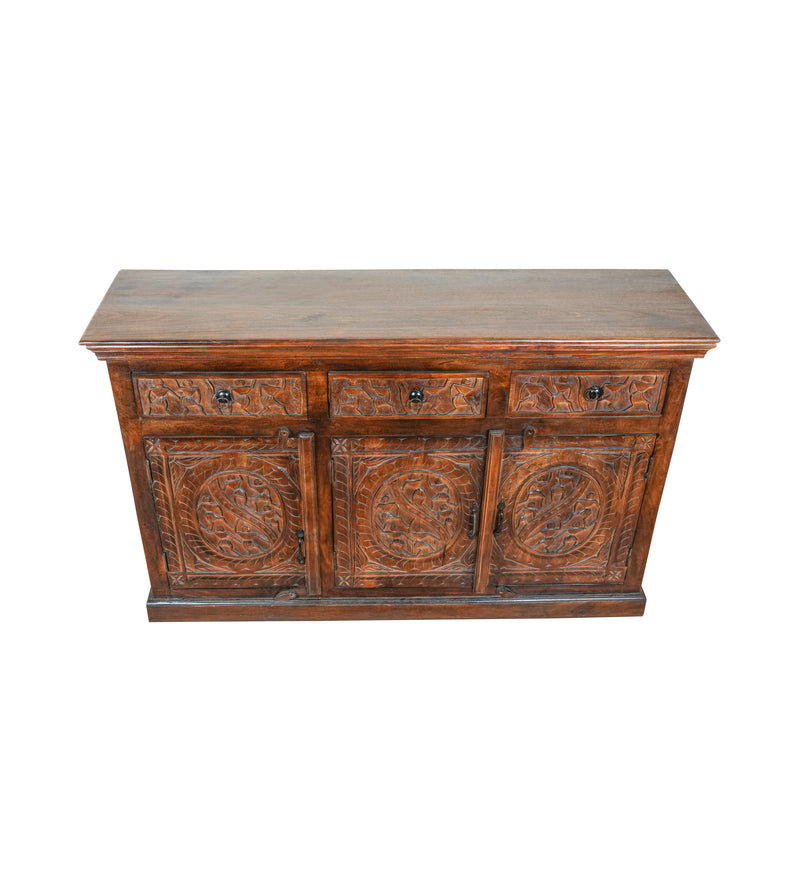 Meher Sideboard - Rustic Wooden Sideboard with Traditional Carved Panels