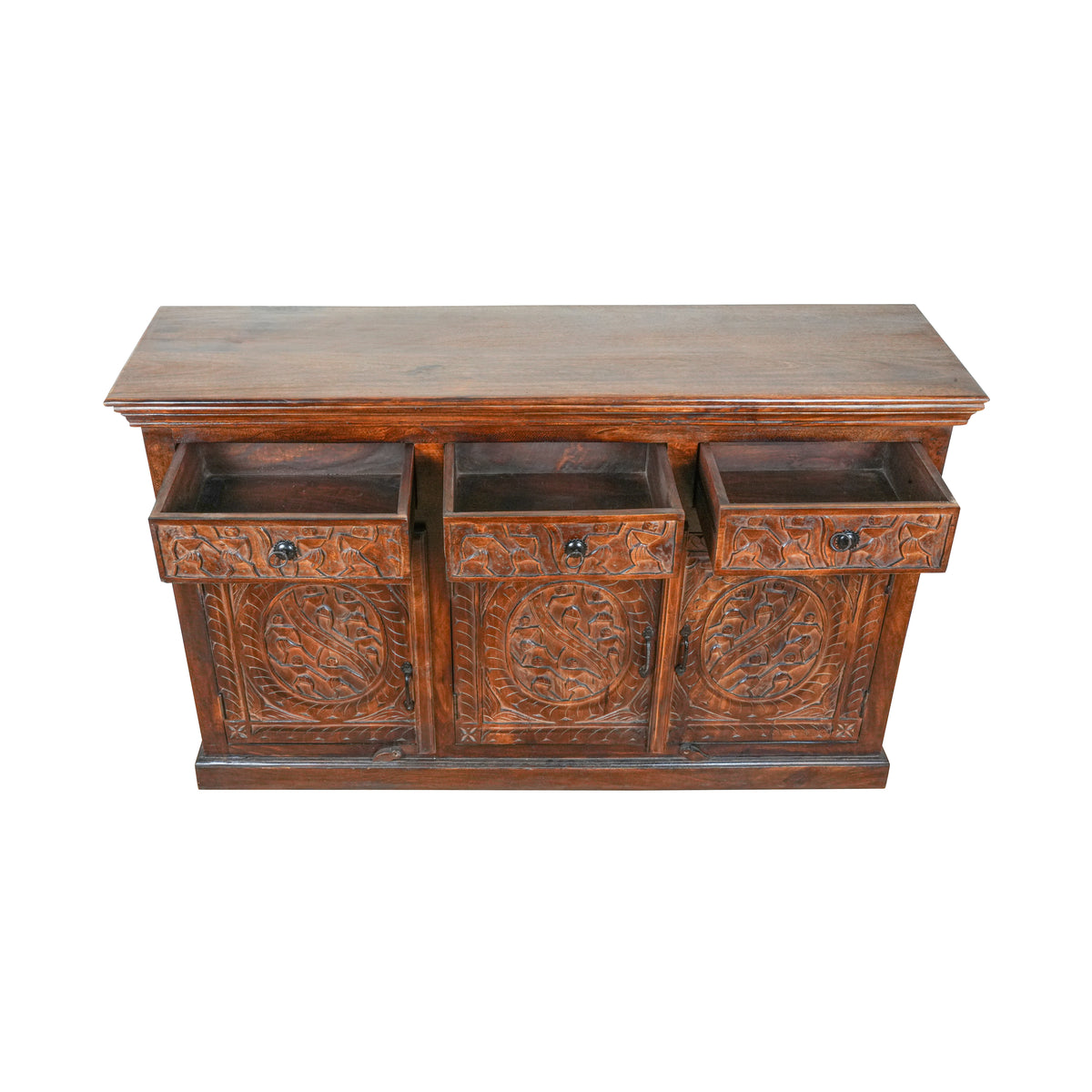 Meher Sideboard - Rustic Wooden Sideboard with Traditional Carved Panels