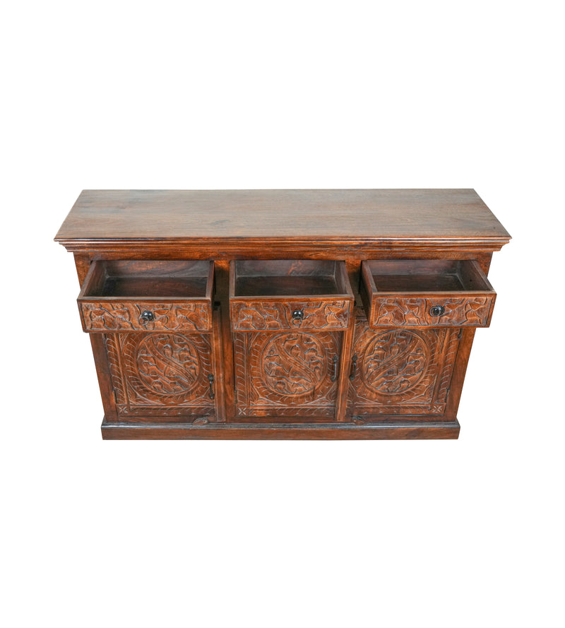 Meher Sideboard - Rustic Wooden Sideboard with Traditional Carved Panels