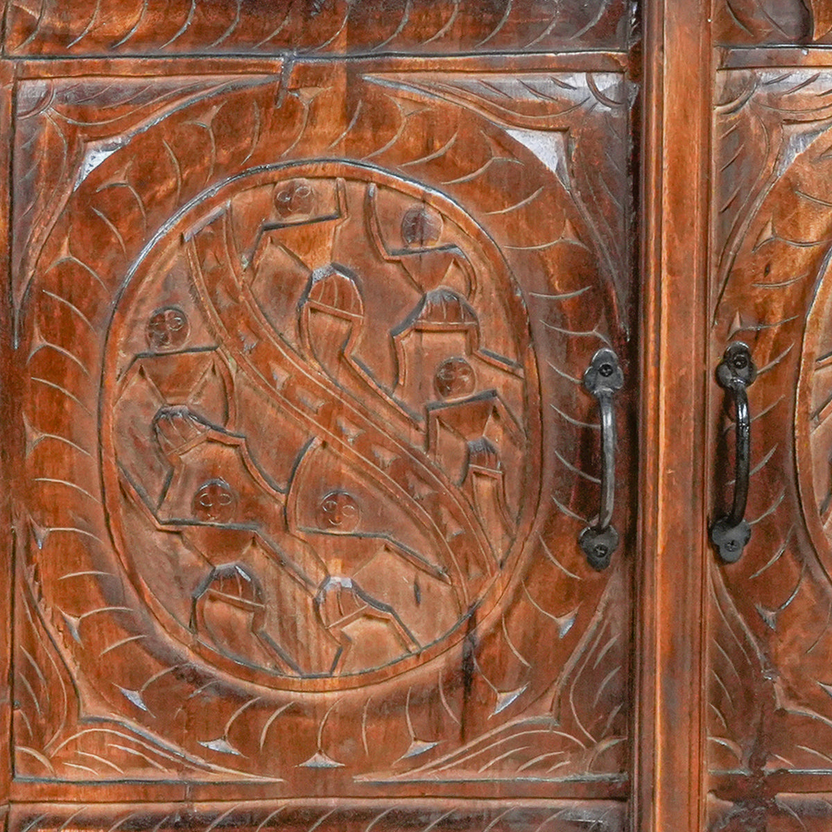 Meher Sideboard - Rustic Wooden Sideboard with Traditional Carved Panels
