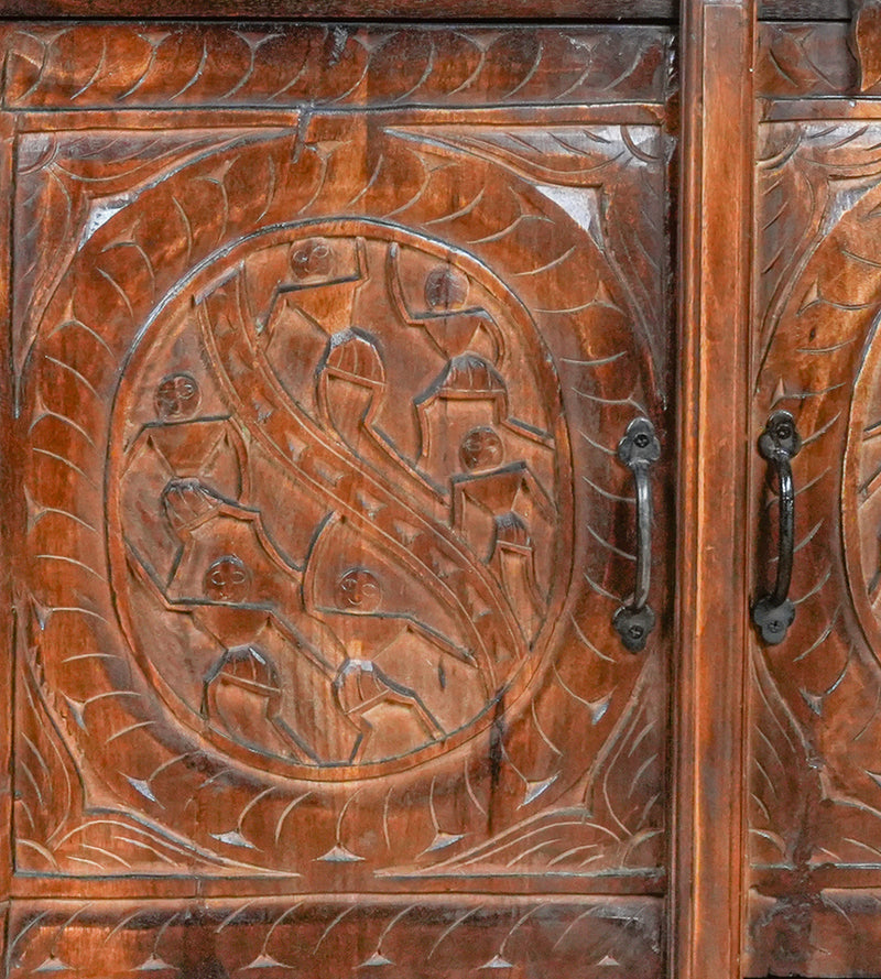 Meher Sideboard - Rustic Wooden Sideboard with Traditional Carved Panels