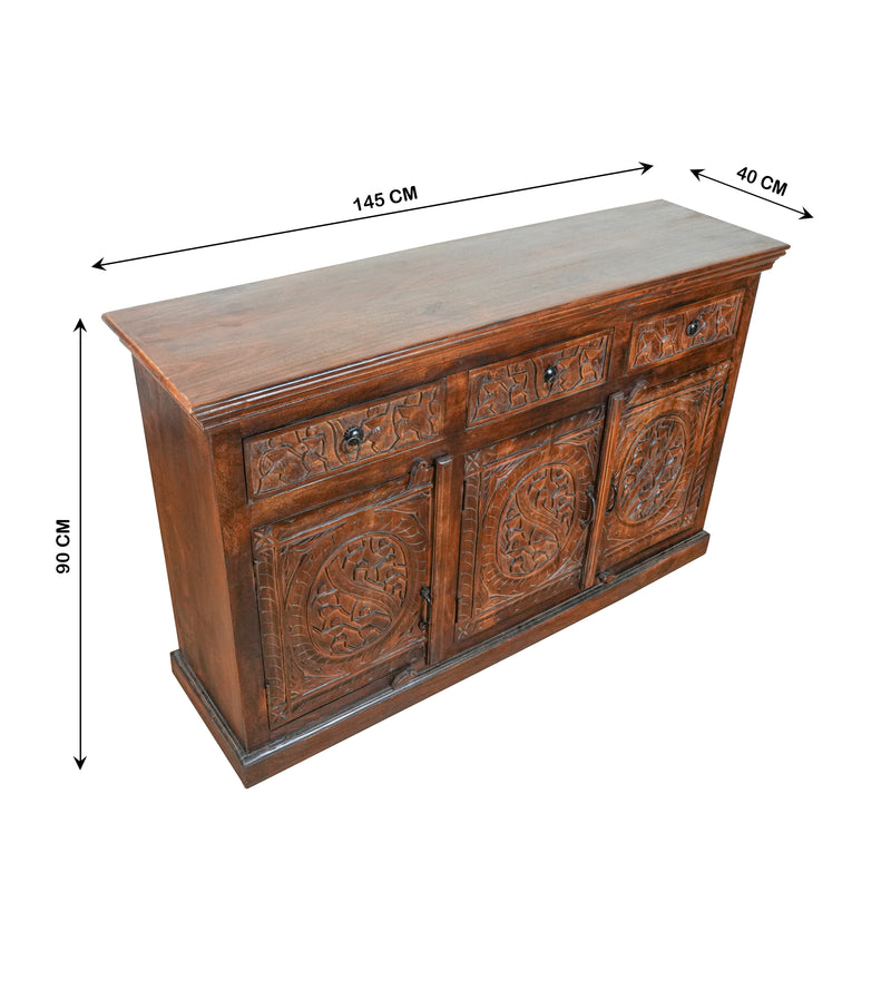 Meher Sideboard - Rustic Wooden Sideboard with Traditional Carved Panels