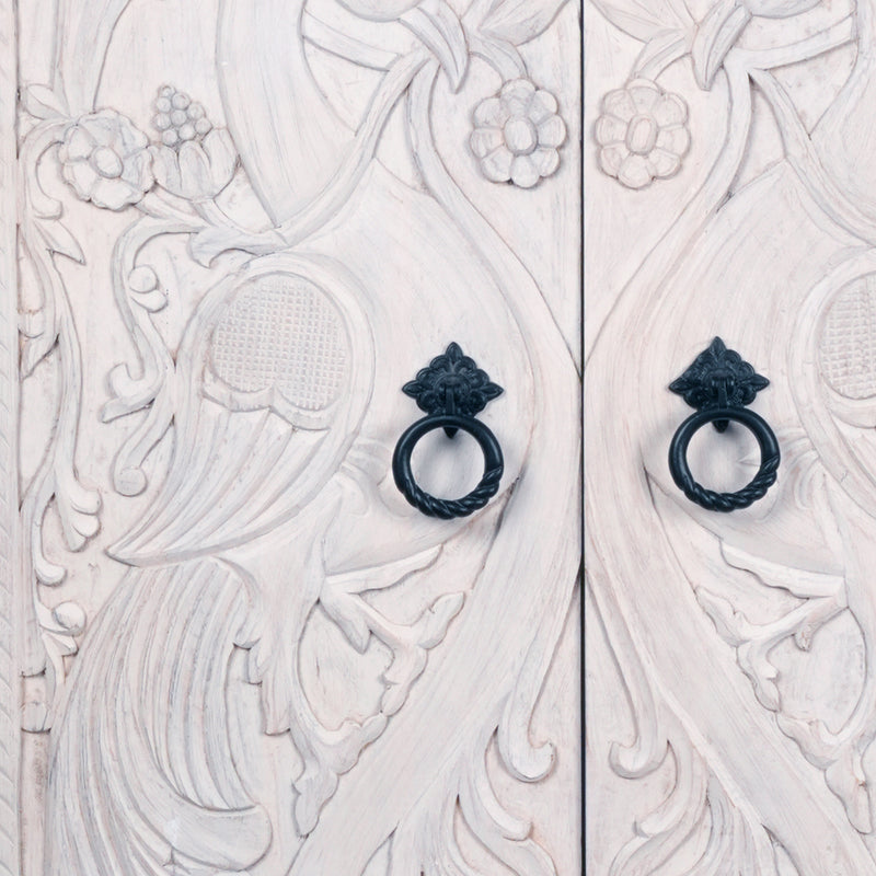 Mayurika Almirah - Hand-Carved Wooden Cabinet with Peacock Motif Doors