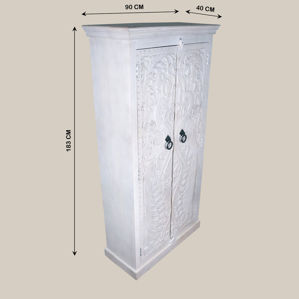 Mayurika Almirah - Hand-Carved Wooden Cabinet with Peacock Motif Doors