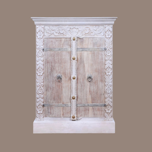 Kasturi Sideboard - Floral Carved Wooden Sideboard in Distress Finish