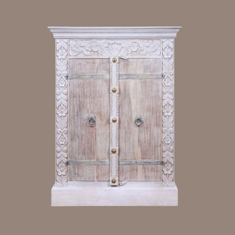 Kasturi Sideboard - Floral Carved Wooden Sideboard in Distress Finish