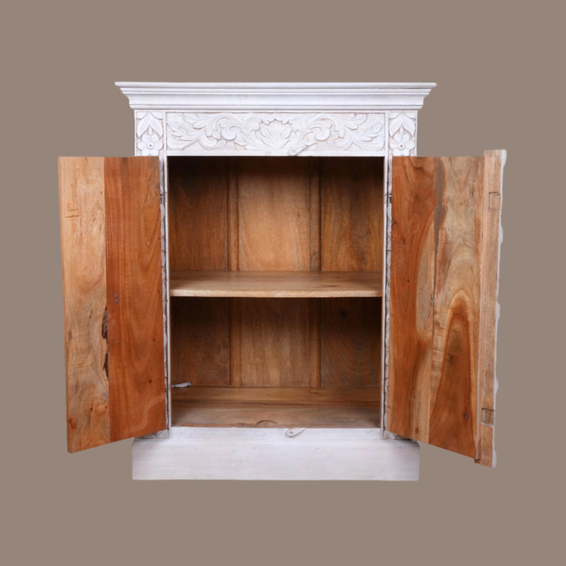 Kasturi Sideboard - Floral Carved Wooden Sideboard in Distress Finish