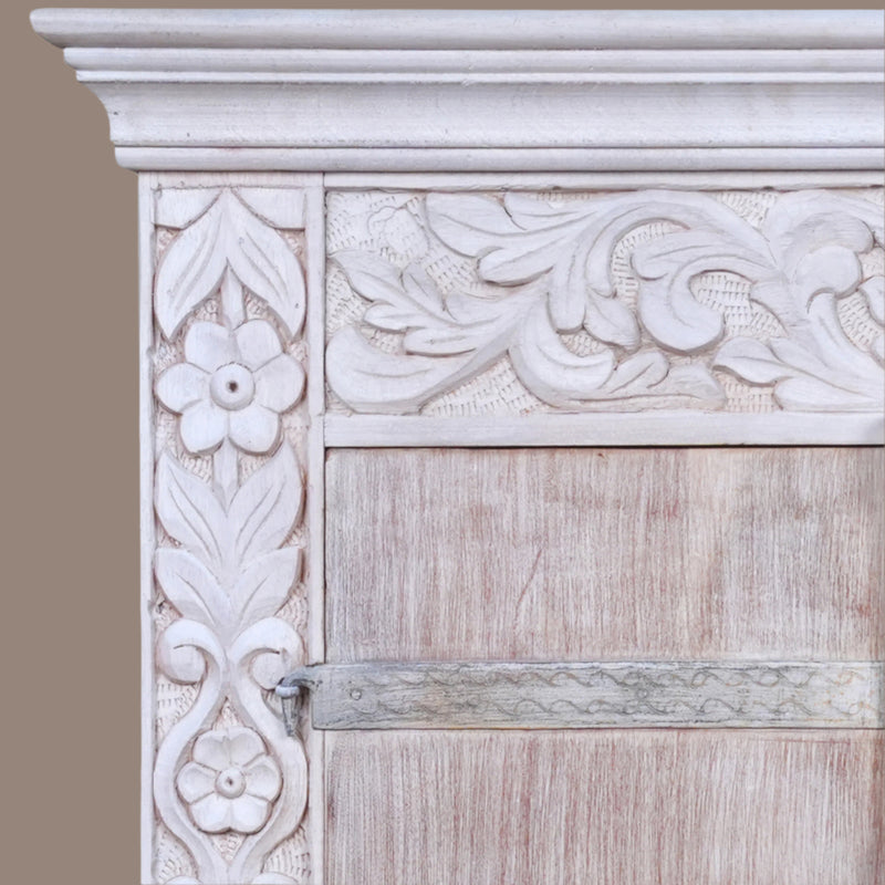 Kasturi Sideboard - Floral Carved Wooden Sideboard in Distress Finish