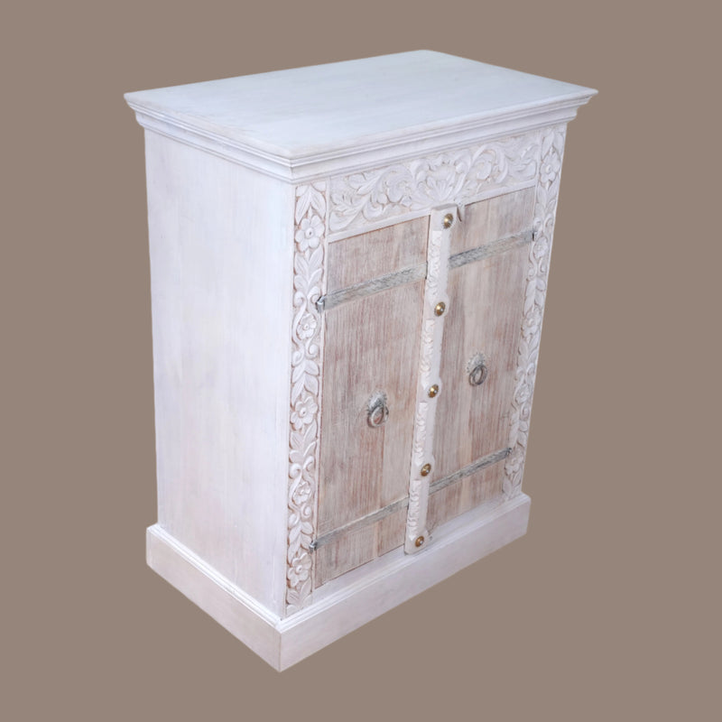 Kasturi Sideboard - Floral Carved Wooden Sideboard in Distress Finish