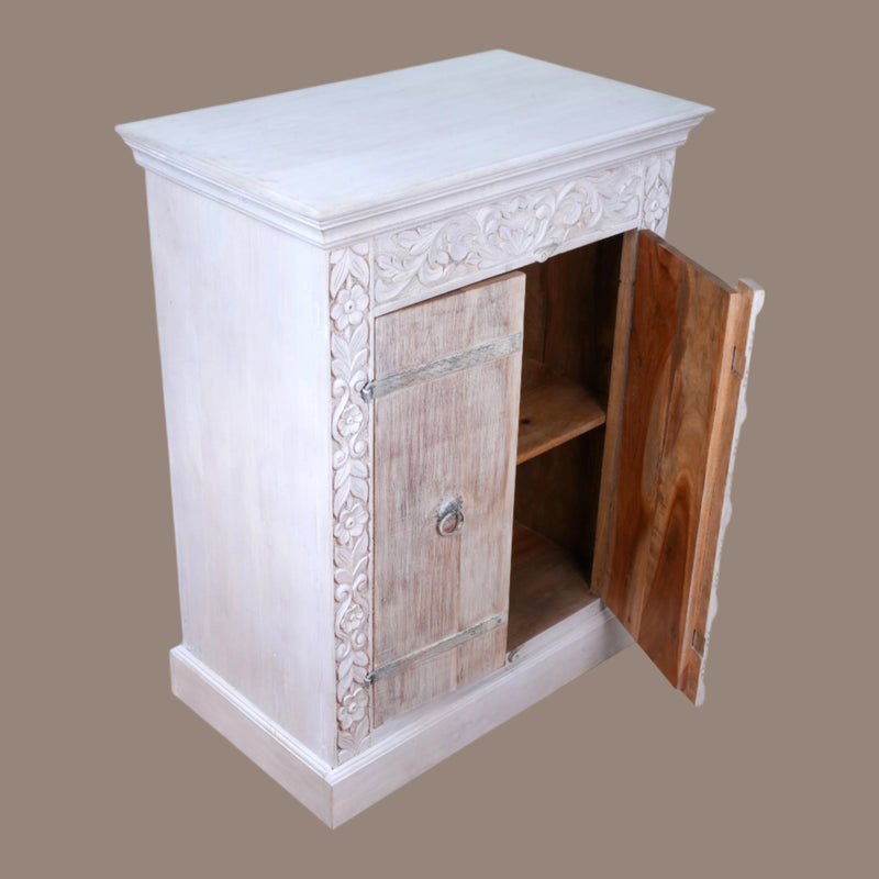Kasturi Sideboard - Floral Carved Wooden Sideboard in Distress Finish
