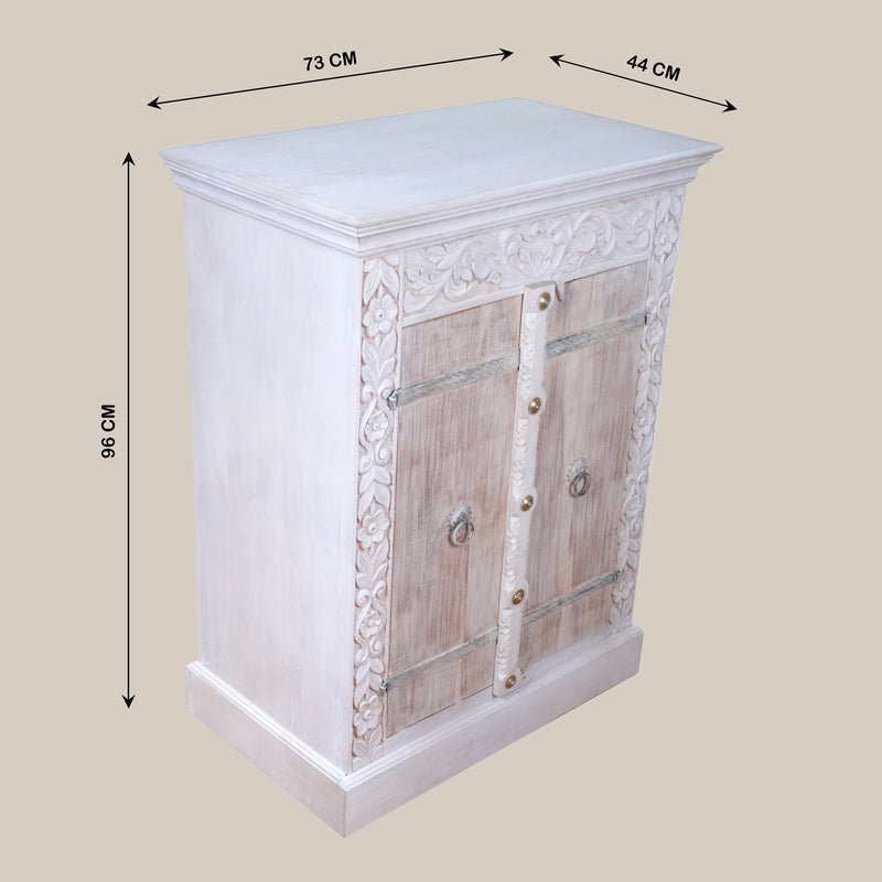 Kasturi Sideboard - Floral Carved Wooden Sideboard in Distress Finish